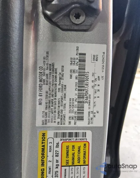 2018 Ford Fusion Se from USA, damaged, VIN 3FA6P0H77JR190975